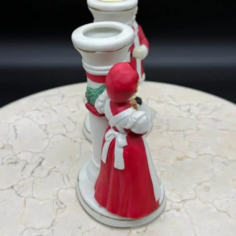 Vintage Hand-painted Santa and Mrs. Claus Christmas Candle Holders 4” Tall